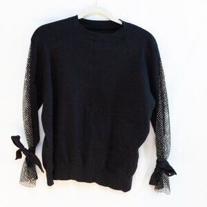 Sion Sweater Sparkly Rhinestone Studded Mesh Fishnet Bow Sleeves Whimsigoth sz L